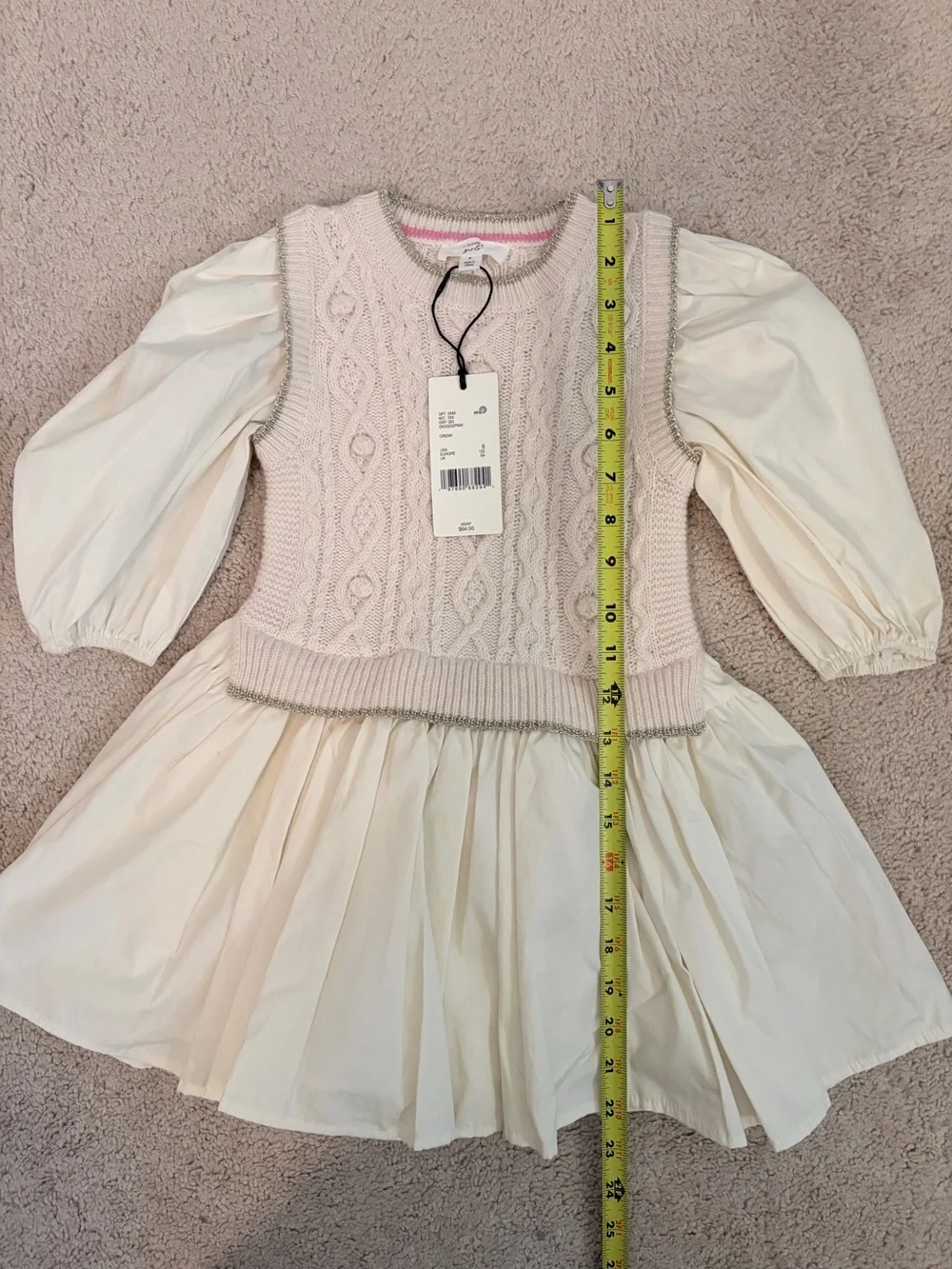 A Loves A Girls Cream Knit Dress w/ Tulle Skirt Girls‎ Size 6 NWT